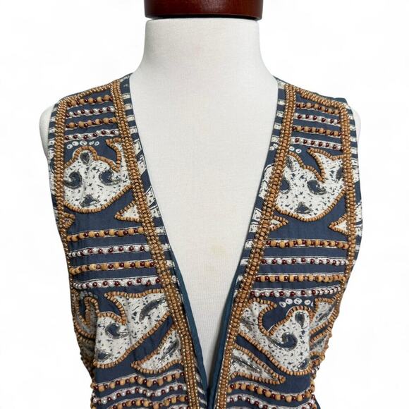 Vintage Newport News Boho Beaded Vest - Size M - Artsy Folk Western Festival - Picture 2 of 8